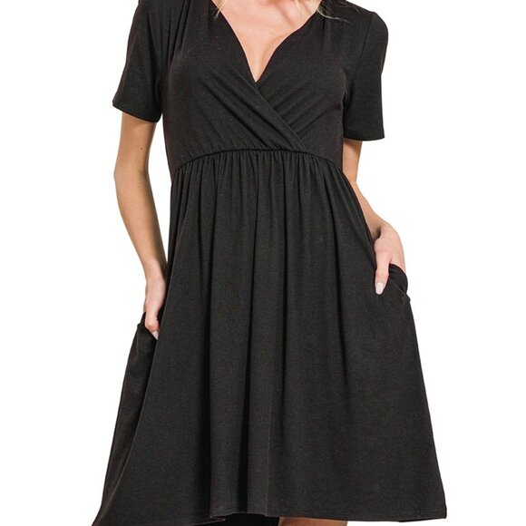 Dresses & Skirts - B81 Brushed Dty Buttery Soft Fabric Surplice Dress Black NEW